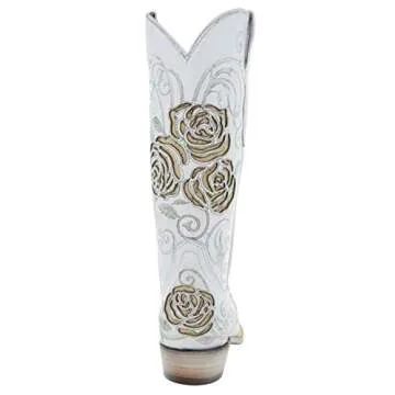 Soto Boots Women's Turquoise Rose Country Cowgirl Boots, Women's Embroidered Cowgirl Boots, Geniune Leather Handcrafted Cowgirl Boots M50032 (7) White