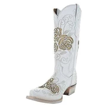 Soto Boots Women's Turquoise Rose Country Cowgirl Boots, Women's Embroidered Cowgirl Boots, Geniune Leather Handcrafted Cowgirl Boots M50032 (7) White