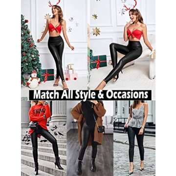 SEASUM Women's Faux Leather Leggings Pants PU Elastic Shaping Hip Push Up Black Sexy Stretchy High Waisted Tights