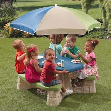 Step2 Naturally Playful Kids Picnic Table with Removable Umbrella, Indoor/Outdoor Toys, Fits 6 Child...