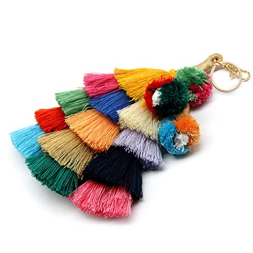 I-BOSOM Colorful Boho Pom Pom Tassel Bag Charm Key Chain, Unique Design