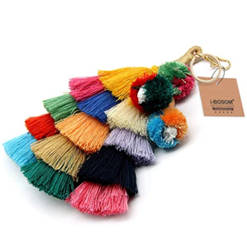 I-BOSOM Colorful Boho Pom Pom Keychain for Bags