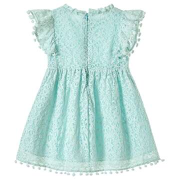 Niyage Toddler Girls Elegant Lace Pom Pom Flutter Sleeve Party Princess Dress Light Green 110