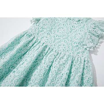 Niyage Toddler Girls Elegant Lace Pom Pom Flutter Sleeve Party Princess Dress Light Green 110