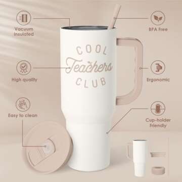 SANDJEST Teacher Appreciation Gift 40oz Stainless Steel Tumbler with Handle