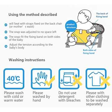 The Washable Portable Travel High Chair Booster Baby Seat with Straps Toddler Safety Harness Baby Feeding The Strap (6 Color) (Black)