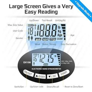 Hand Dynamometer Grip Strength Trainer - Electronic Hand Grip Strength Tester Forearm Strengthener Exerciser Digital Training Gauge 265 Lbs 120 Kgs for Sport Home School Use