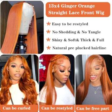 Ginger Orange Lace Front Straight Wigs Human Hair 13x4 HD Frontal Wigs 150% Density Pre Plucked With Baby Hair Ginger wigs for black women colored Wigs for Daily Party Use