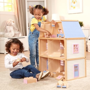 Melissa & Doug Wooden Multi-Level Dollhouse with Furniture
