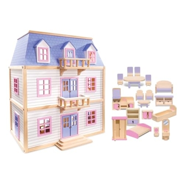 Melissa & Doug Wooden Multi-Level Dollhouse with Furniture