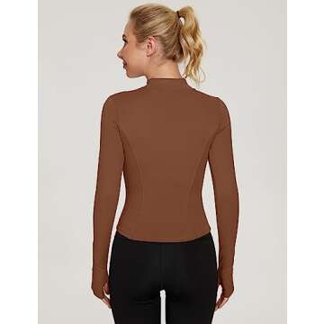 LUYAA Womens Athletic Tops Long Sleeve Workout Running Jacket Zip Up Crop jackets for Women gym wear Brown L