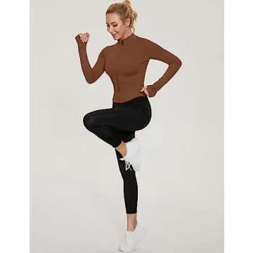 LUYAA Womens Athletic Tops Long Sleeve Workout Running Jacket Zip Up Crop jackets for Women gym wear Brown L