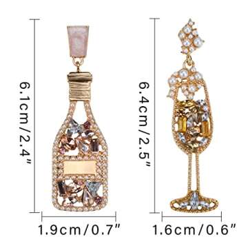 2 Pairs Champagne Bottle Drop Dangle Earrings for Women,Sparkly Rhinestone Earrings Statement Fashio...