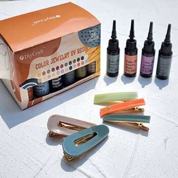 DIYcraft Colored UV Resin - 24Colors (M-24Colors) UV Light Curing Ultraviolet Cure Resin Glue for Small UV Resin Molds, Jewelry Making - Earrings,Rings,Keychains - 0.35 oz/10ml Each