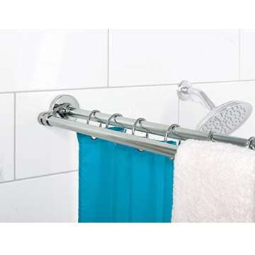 Zenna Home Rustproof Double Shower Curtain Rod, Adjustable 44 to 72 Inches, Chrome, Tool-Free Tensio...
