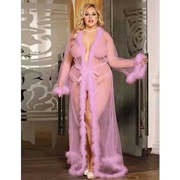 Elegant Plus Size Sheer Robe for Women Bridal Nightwear