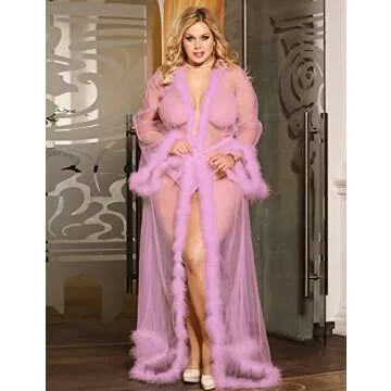 Elegant Plus Size Sheer Robe for Women Bridal Nightwear