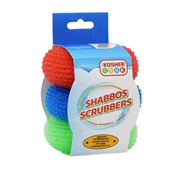 Shabbos Dish Cleaning Scrub - Red, Blue and Green 3 Pack - Dishwashing Scouring Pad Sponges for Shab...