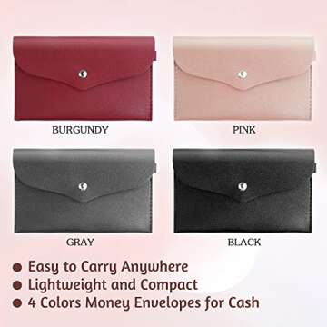 4 Packs Cash Envelope Wallet Money Bag Pouch Budget Binder PU Leather Money Bag Budget Envelope Money Organizer Purse, 7.5x4.5 inches