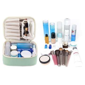 Narwey Travel Makeup Bag with Brush Compartments，Portable Cosmetic Bag，Make up Bag Makeup Organi...