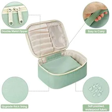 Narwey Travel Makeup Bag with Brush Compartments，Portable Cosmetic Bag，Make up Bag Makeup Organizer Case with Brush Storage for Women (Spring Green)