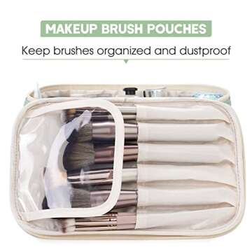 Narwey Travel Makeup Bag with Brush Compartments，Portable Cosmetic Bag，Make up Bag Makeup Organizer Case with Brush Storage for Women (Spring Green)