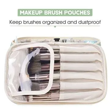 Narwey Travel Makeup Bag with Brush Compartments，Portable Cosmetic Bag，Make up Bag Makeup Organizer Case with Brush Storage for Women (Spring Green)