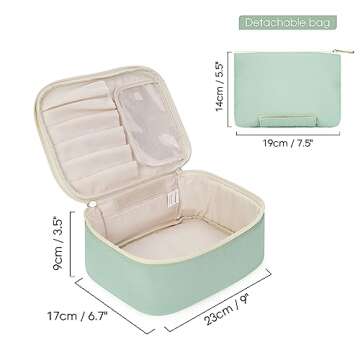Narwey Travel Makeup Bag with Brush Compartments，Portable Cosmetic Bag，Make up Bag Makeup Organizer Case with Brush Storage for Women (Spring Green)