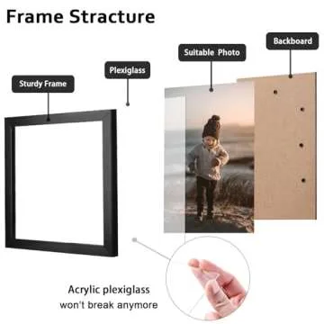 KINLINK 4x4 Picture Frame Black Set of 4, Wooden Square Photo Frames with Plexiglass for 4x4 without Mat for Table and Wall Display