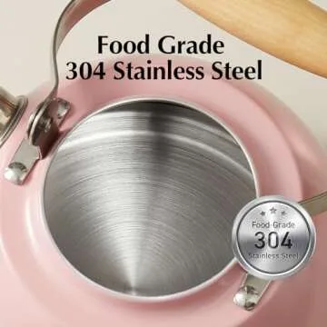 ROCKURWOK Tea Kettle, Tea Pot with Cool Touch Ergonomic Handle, Tea Kettle Food Grade Stainless Steel, Tea Kettle Stovetop, Kettle Teapot, Whistling Tea Kettle, Small Tea Kettle, 1.6 Quart (Pink)