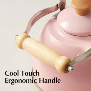 ROCKURWOK Tea Kettle, Tea Pot with Cool Touch Ergonomic Handle, Tea Kettle Food Grade Stainless Steel, Tea Kettle Stovetop, Kettle Teapot, Whistling Tea Kettle, Small Tea Kettle, 1.6 Quart (Pink)