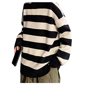 LifeShe Women's Men Striped Sweater Pullovers Oversized Knitted Jumpers Streetwear