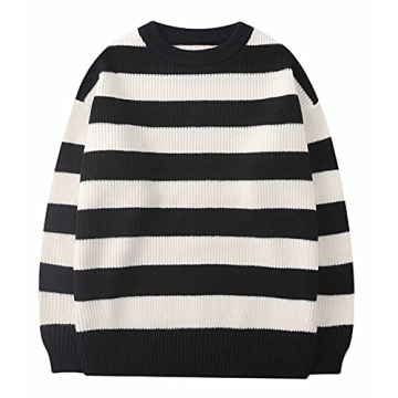 LifeShe Women Men Striped Oversized Knit Sweater