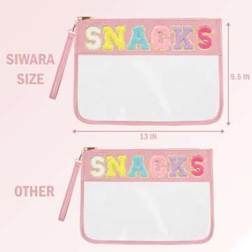 Siwara Snack Bags Clear Pouch for Travel Bag Nylon Clear Cosmetic Bag Makeup Waterproof Bag Portable Glitter Snacks Makeup Beach Pouch Toiletry Bag for Women Girls (Pink-Snacks)