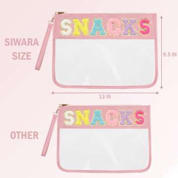 Siwara Snack Bags Clear Pouch for Travel Bag Nylon Clear Cosmetic Bag Makeup Waterproof Bag Portable Glitter Snacks Makeup Beach Pouch Toiletry Bag for Women Girls (Pink-Snacks)