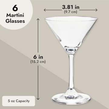 Juvale 5 oz Mini Martini Glasses Set of 6 - Small Cocktail Stem Glasses for Dessert, Margaritas, Classic Barware Accessories