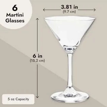 Juvale 5 oz Mini Martini Glasses Set of 6 - Small Cocktail Stem Glasses for Dessert, Margaritas, Classic Barware Accessories
