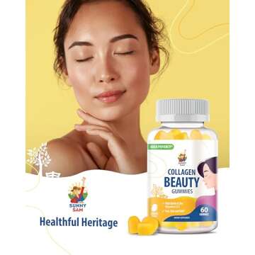 SUNNY SAM Biotin Collagen Gummies for Women & Girls - Low Sugar 60 Chewable Beauty Collagen Gummies for Enhanced Hair Skin and Nails - Biotin, Vitamin A, Zinc Supplement - Natural Lemon Flavor