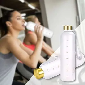 Sursip 32 oz Motivational Water Bottle with Time Marker，Reusable Water Bottle Perfect for the gym and office/Outdoors,BPA Free Frosted Plastic Bottle Leak proof with Carry Strap
