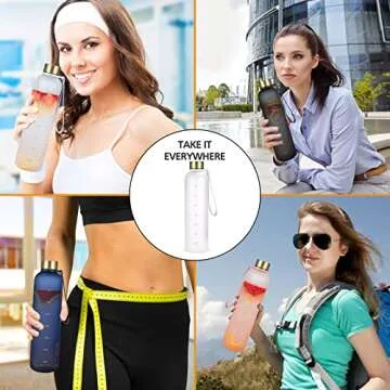 Sursip 32 oz Motivational Water Bottle with Time Marker，Reusable Water Bottle Perfect for the gym and office/Outdoors,BPA Free Frosted Plastic Bottle Leak proof with Carry Strap