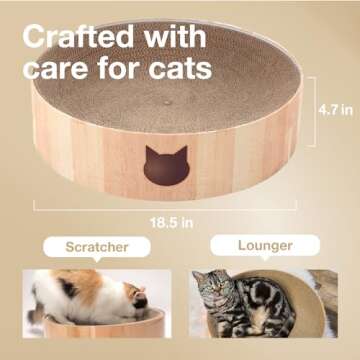 Necoichi Cat Scratcher Bowl for Indoor Cats - Cat Scratching Lounger with Reversible Usability and Extra Comfort for Lounge, Cardboard Bed Couch / (XL, Oak)