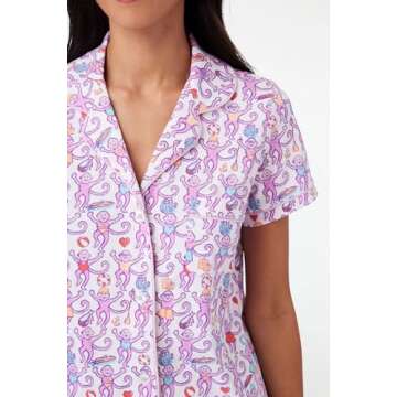 Yiulangde Women Cute Ribbit Monkey Pajamas Y2k Animal Print 2 Piece Preppy Pjs Shorts Matching Butto...