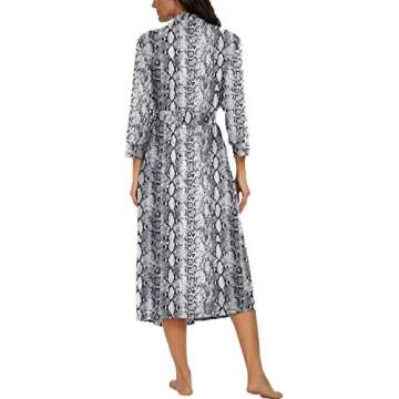 VINTATRE Women Kimono Robes Long Knit Bathrobe Lightweight Soft Knit Sleepwear V-neck Casual Ladies Loungewear FP-Snakeskin White-Small