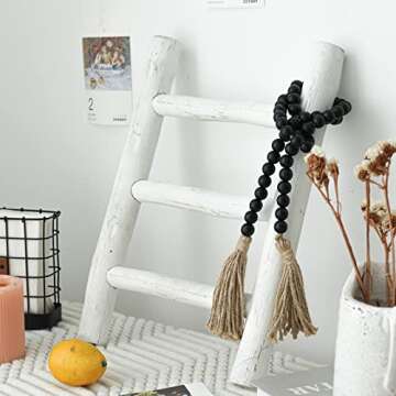 FUIN Fully Assembled Wooden Tea Towel Ladder, Mini Ladder Towel Rack Display Hanger, Small Rustic Fa...