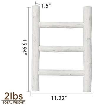 FUIN Fully Assembled Wooden Tea Towel Ladder, Mini Ladder Towel Rack Display Hanger, Small Rustic Farmhouse Tea Towel Stand Holder for Country Bathroom Decor, White