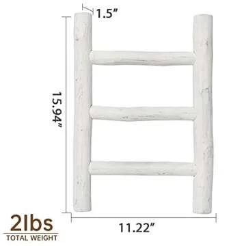 FUIN Fully Assembled Wooden Tea Towel Ladder, Mini Ladder Towel Rack Display Hanger, Small Rustic Farmhouse Tea Towel Stand Holder for Country Bathroom Decor, White
