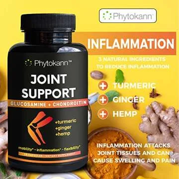 Joint Support with Glucosamine Chondroitin, Turmeric, Boswellia, Ginger Root & Quercetin - Joint Health Supplement For Women & Men - Naturally Supports Soreness, Flexibility, Mobility - 90 Capsules