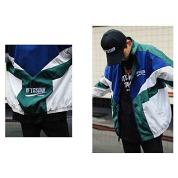 Retro Colorblocked Track Jacket Windbreaker Jacket Athletic Hip Hop Outdoor Windproof Coat(7, L)