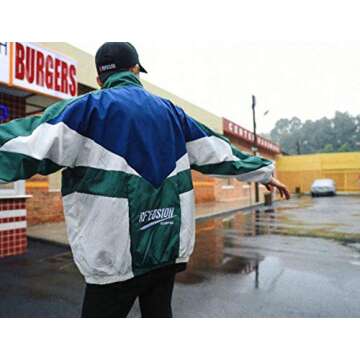 Retro Colorblocked Track Jacket Windbreaker Jacket Athletic Hip Hop Outdoor Windproof Coat(7, L)