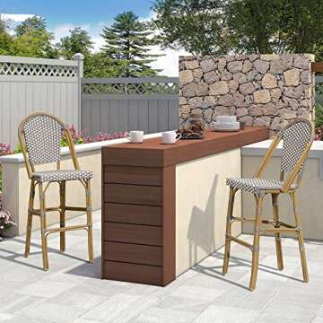PURPLE LEAF French Bar Stool Set of 2 Bamboo Print Finish Patio Bar Stools with Back Rattan Bar Chai...